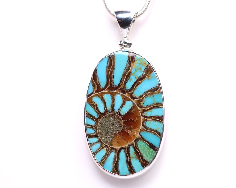 Ammonite Inlay Pendant with Genuine Natural Turquoise