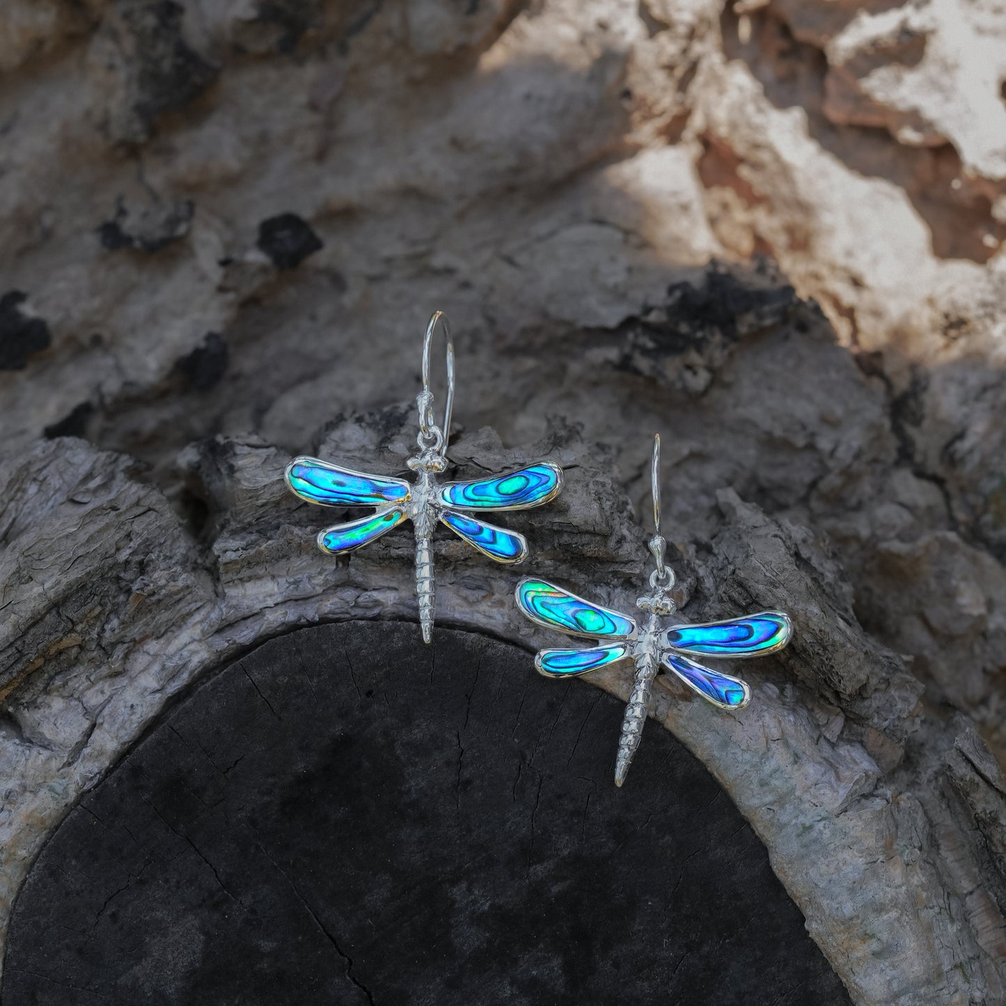 Starborn Abalone Shell Dragonfly Earrings in Sterling Silver