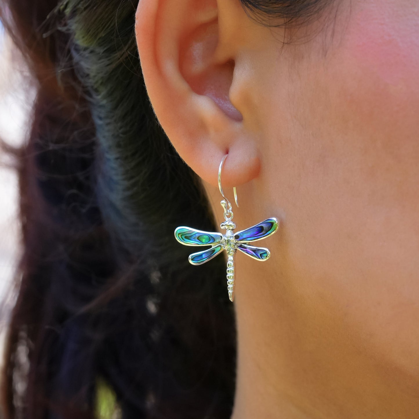 Starborn Abalone Shell Dragonfly Earrings in Sterling Silver