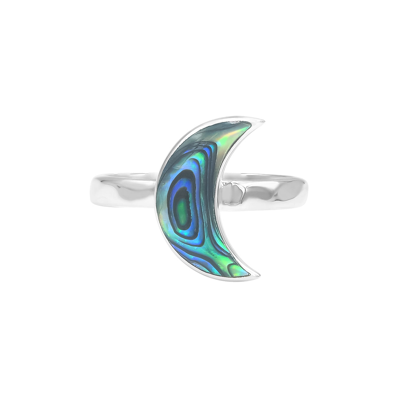 Starborn Abalone Shell Crescent Moon Rings in Sterling Silver