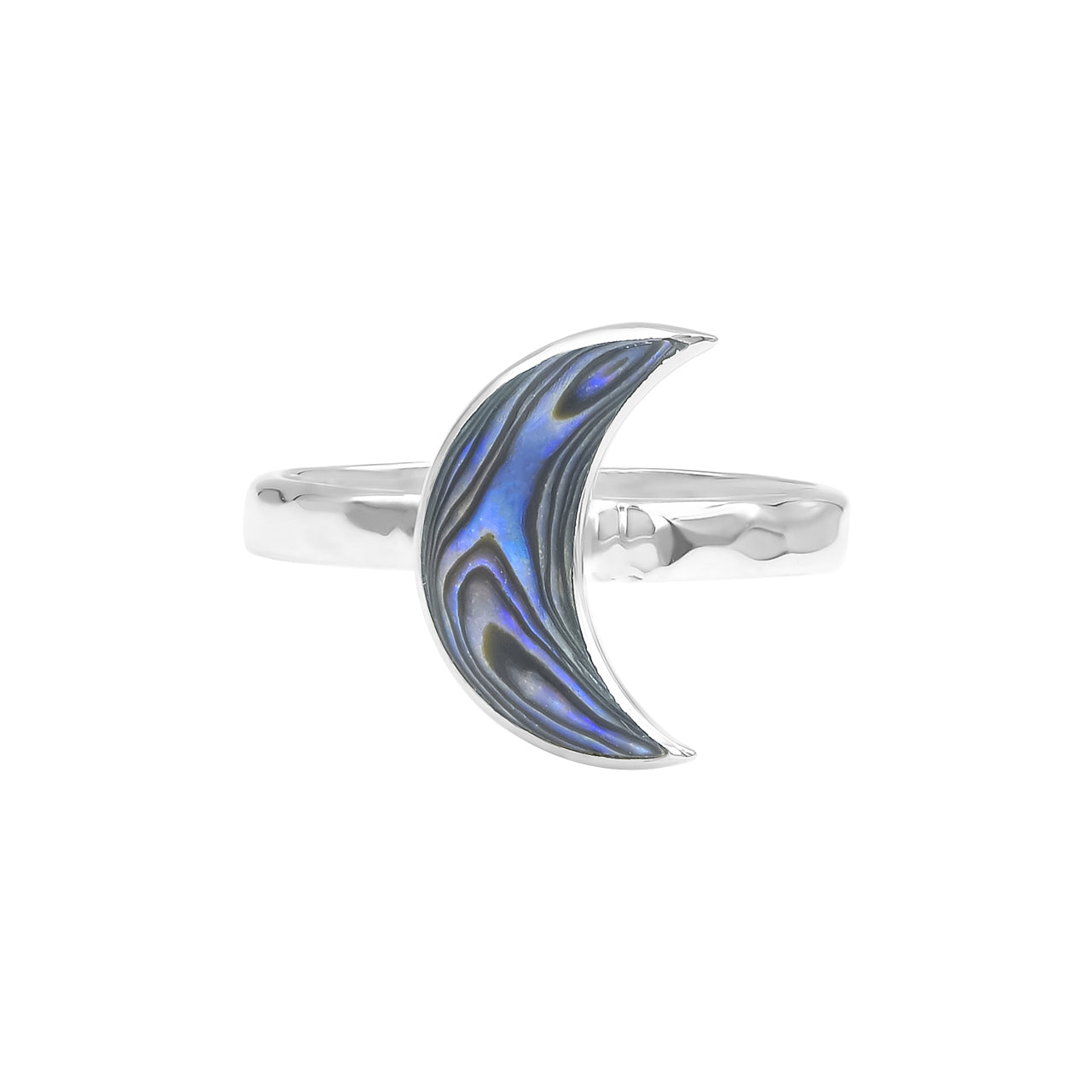 Starborn Abalone Shell Crescent Moon Rings in Sterling Silver