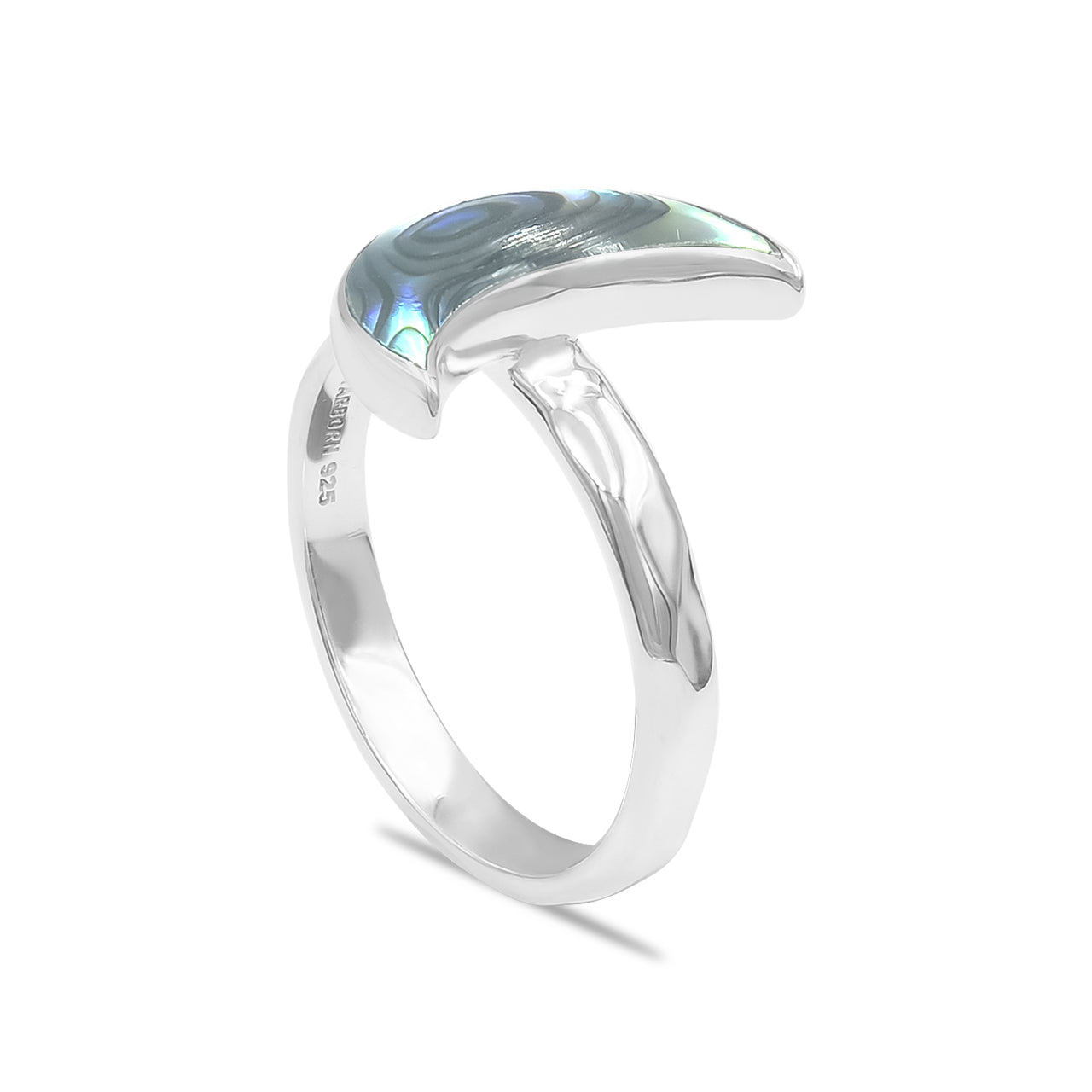 Starborn Abalone Shell Crescent Moon Rings in Sterling Silver