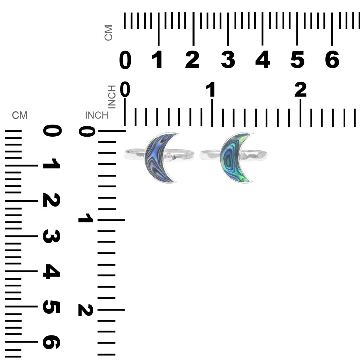 Starborn Abalone Shell Crescent Moon Rings in Sterling Silver