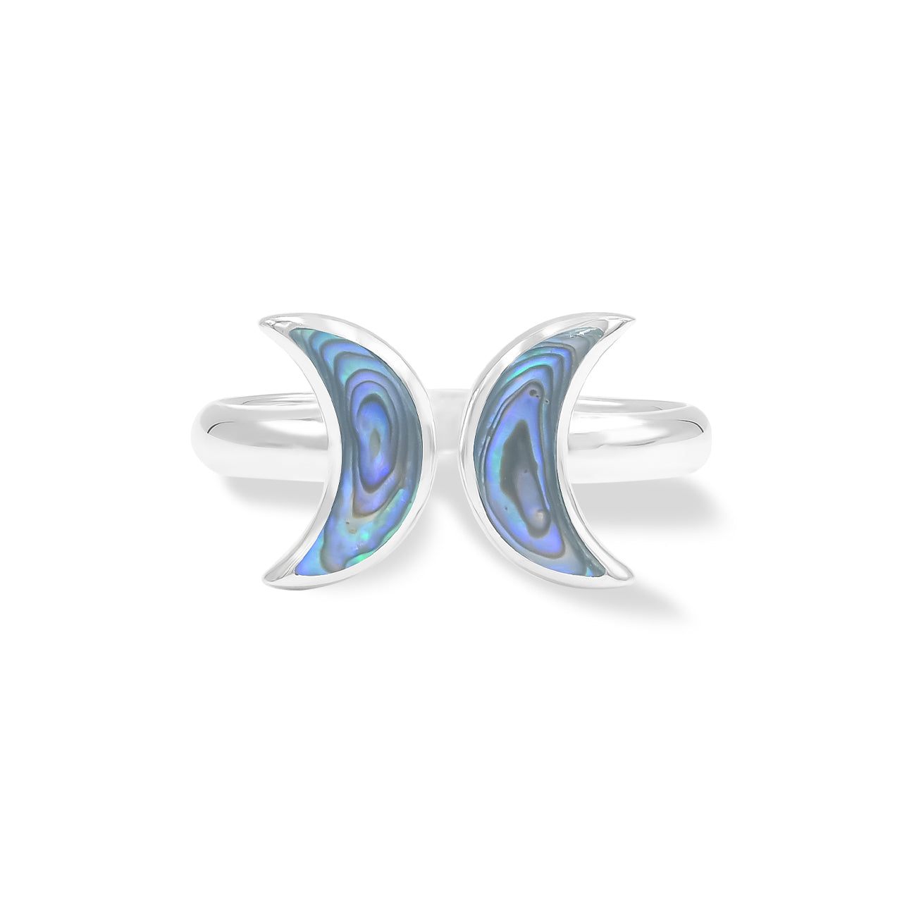 Starborn Abalone Shell Double Crescent Moon Rings in Sterling Silver