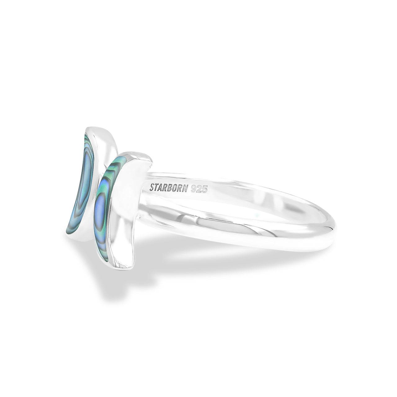 Starborn Abalone Shell Double Crescent Moon Rings in Sterling Silver