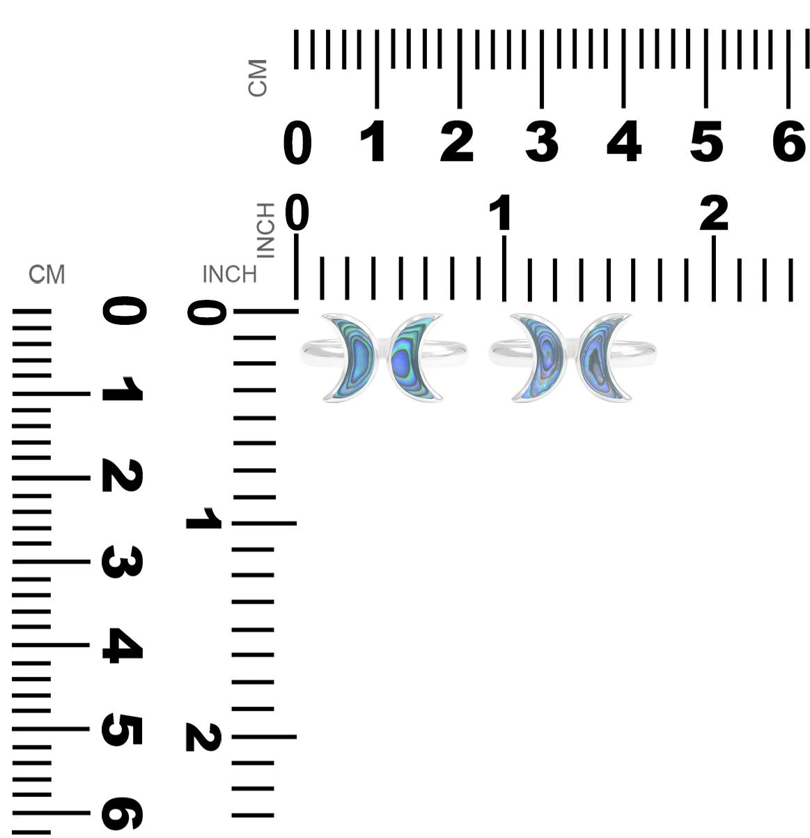 Starborn Abalone Shell Double Crescent Moon Rings in Sterling Silver