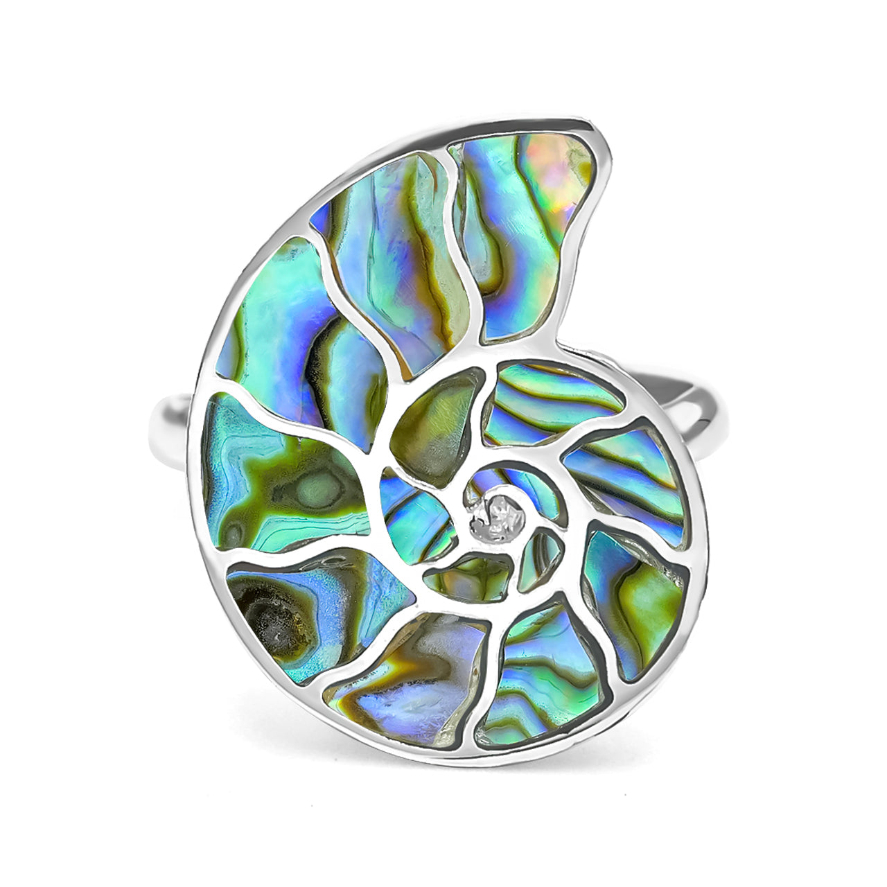 Starborn Abalone Shell Inlay Nautilus Ring in Sterling Silver