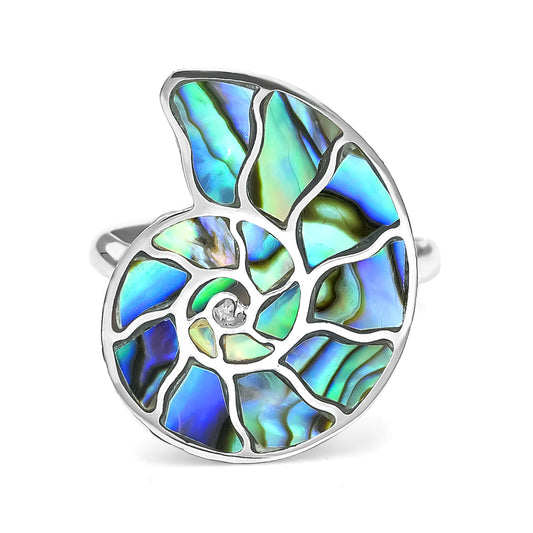 Starborn Abalone Shell Inlay Nautilus Ring in Sterling Silver
