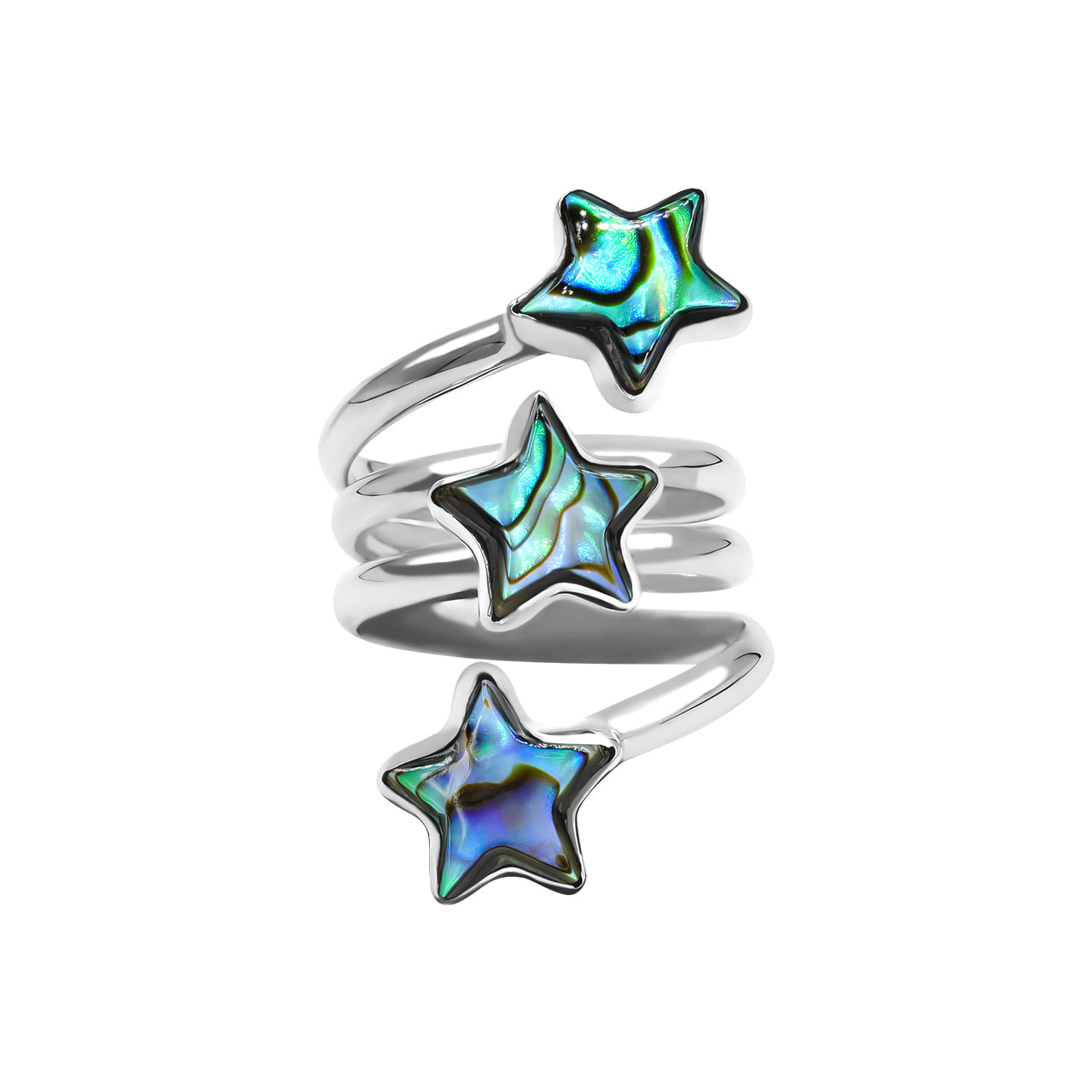Starborn Abalone Shell 3-Star Spiral Ring in Fine Sterling Silver