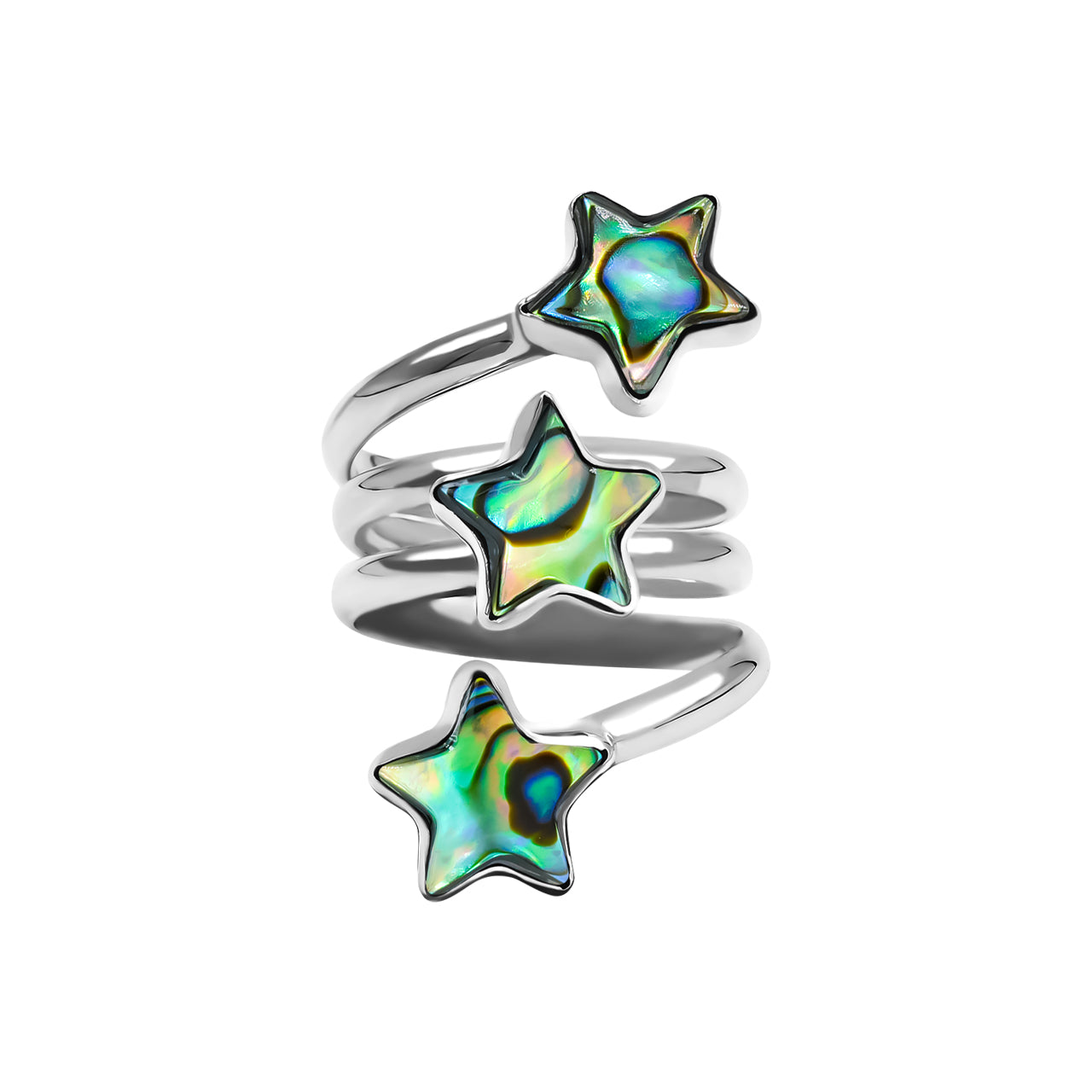 Starborn Abalone Shell 3-Star Spiral Ring in Fine Sterling Silver