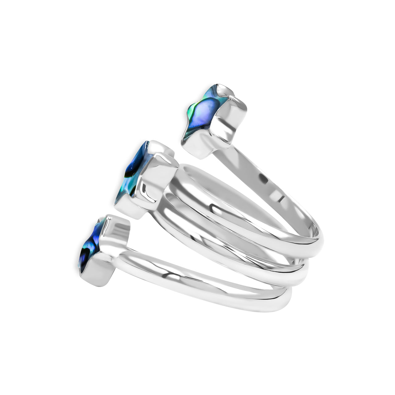 Starborn Abalone Shell 3-Star Spiral Ring in Fine Sterling Silver