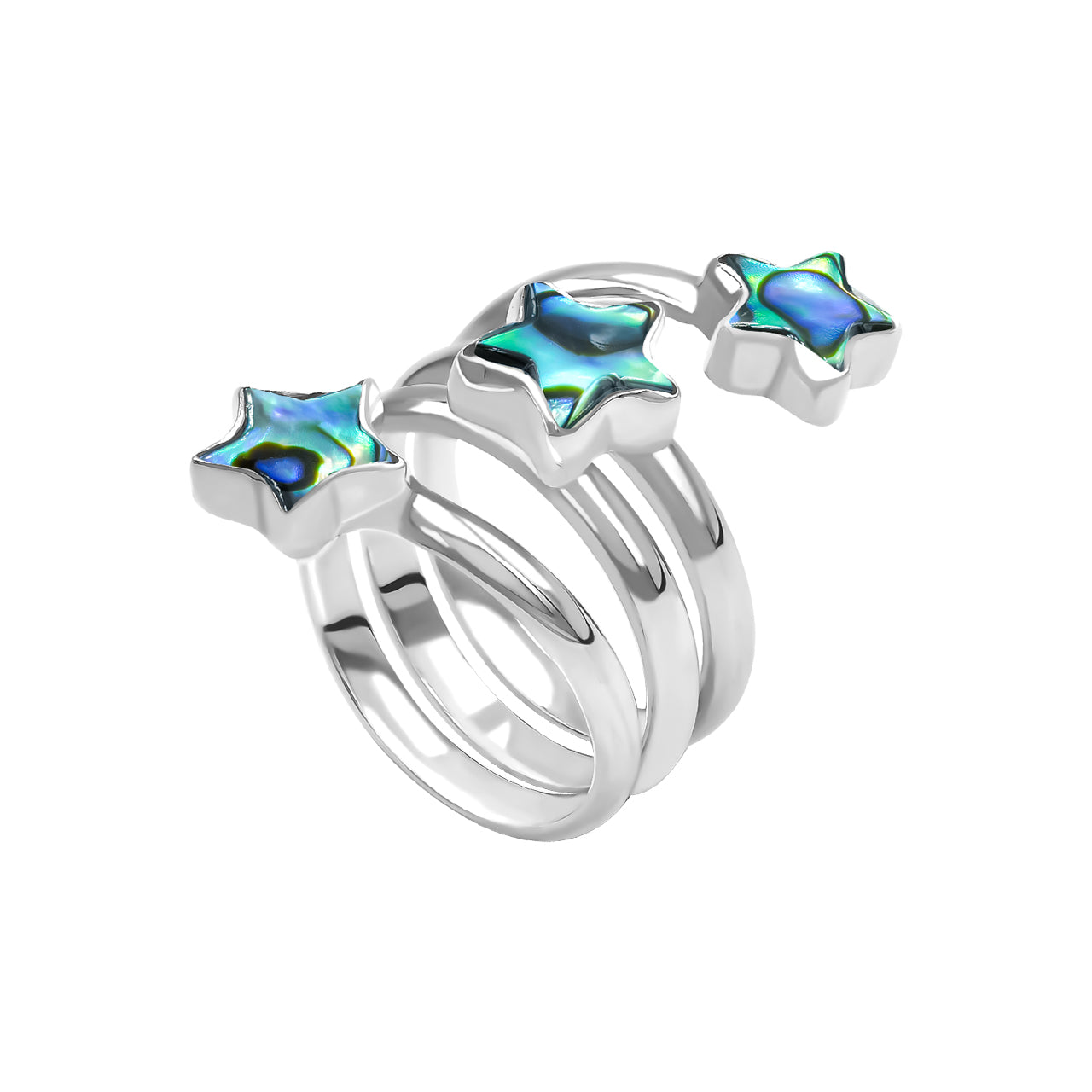 Starborn Abalone Shell 3-Star Spiral Ring in Fine Sterling Silver