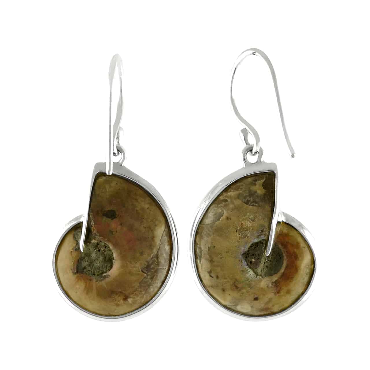 Starborn Ammonite with Inlaid Abalone Shell Earrings in Sterling Silver