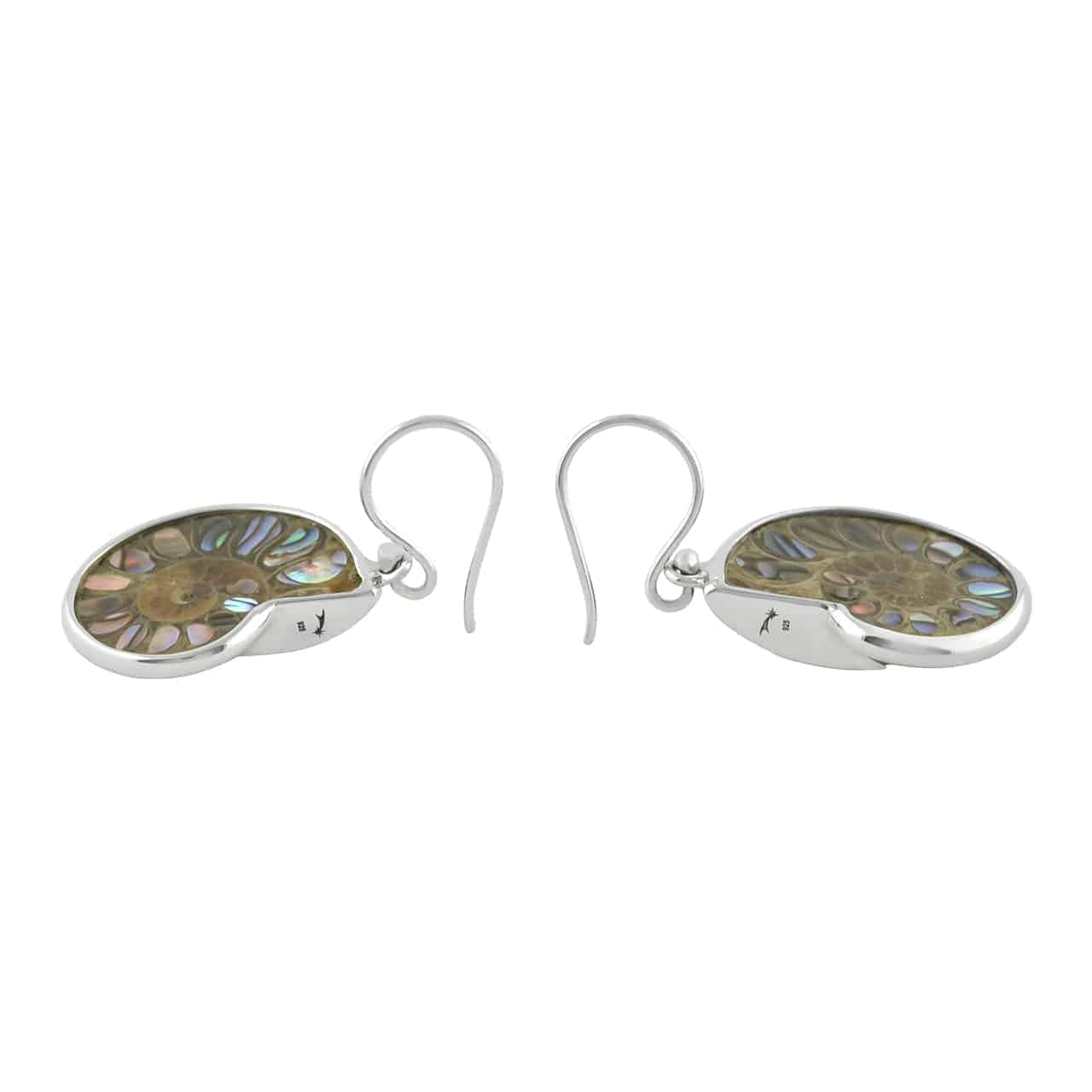 Starborn Ammonite with Inlaid Abalone Shell Earrings in Sterling Silver