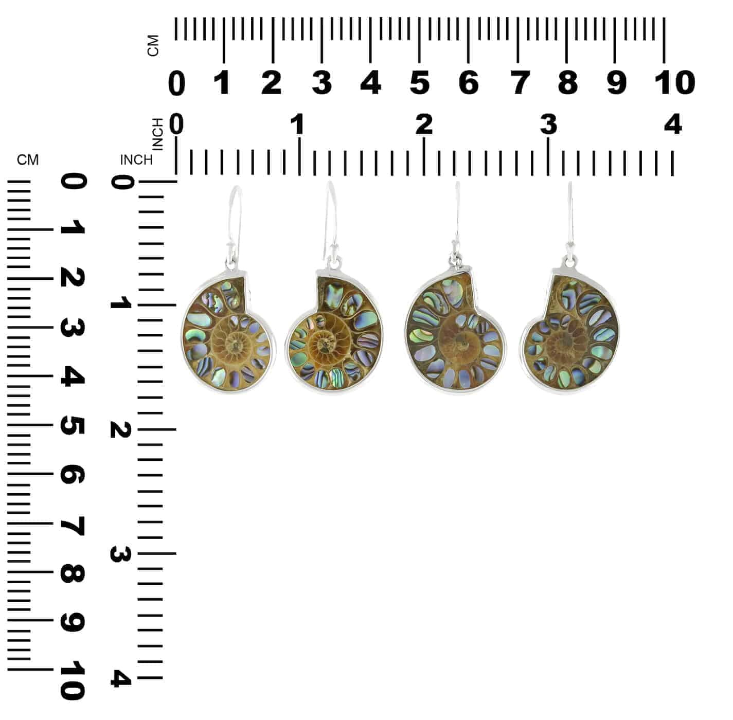 Starborn Ammonite with Inlaid Abalone Shell Earrings in Sterling Silver