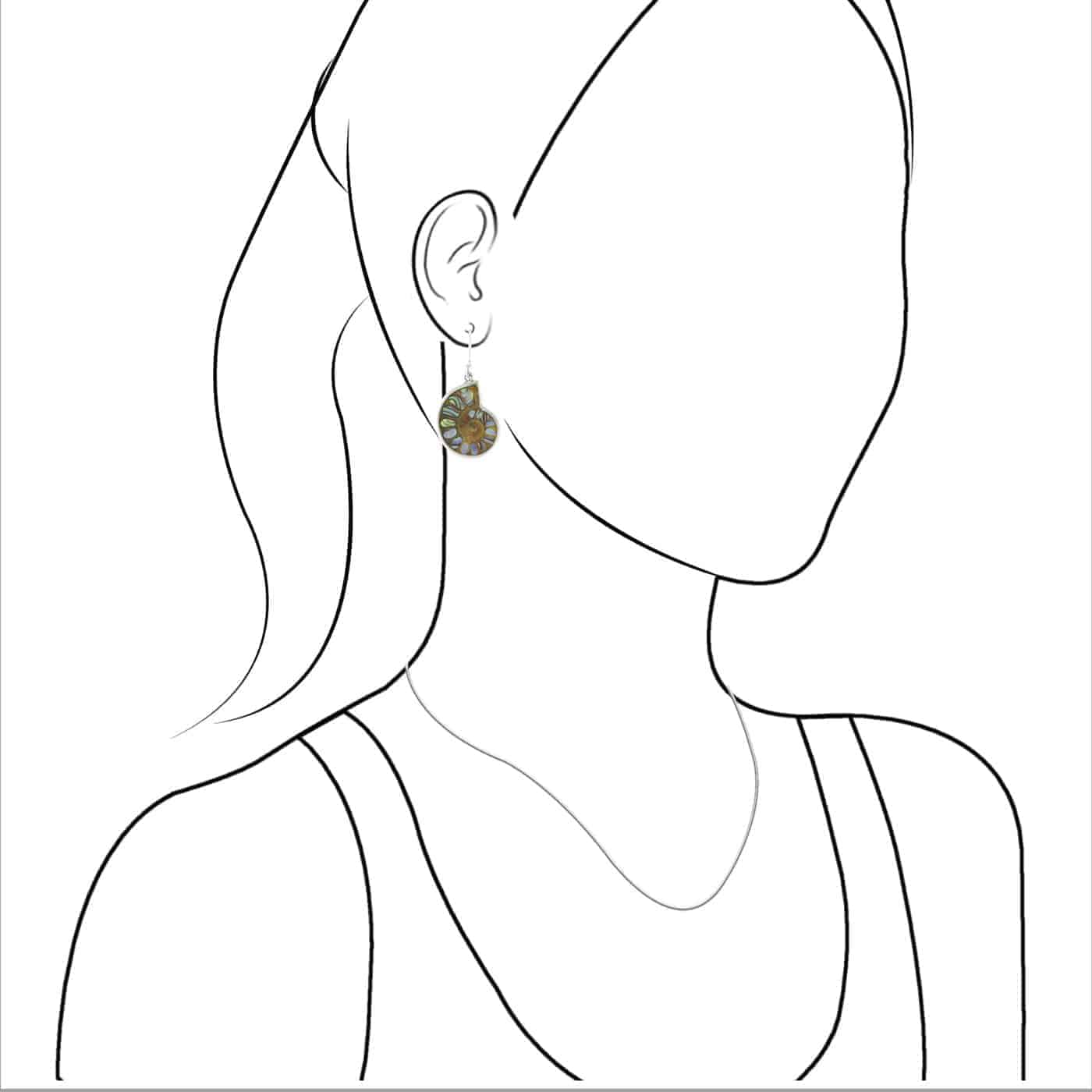 Starborn Ammonite with Inlaid Abalone Shell Earrings in Sterling Silver