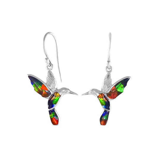 Starborn Ammolite and Sterling Silver Hummingbird Earrings