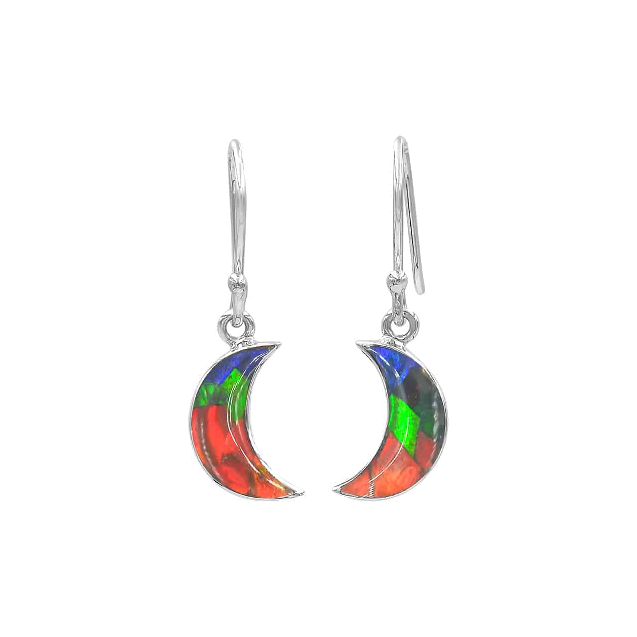 Starborn Ammolite Crescent Moon Sterling Silver Drop Earrings