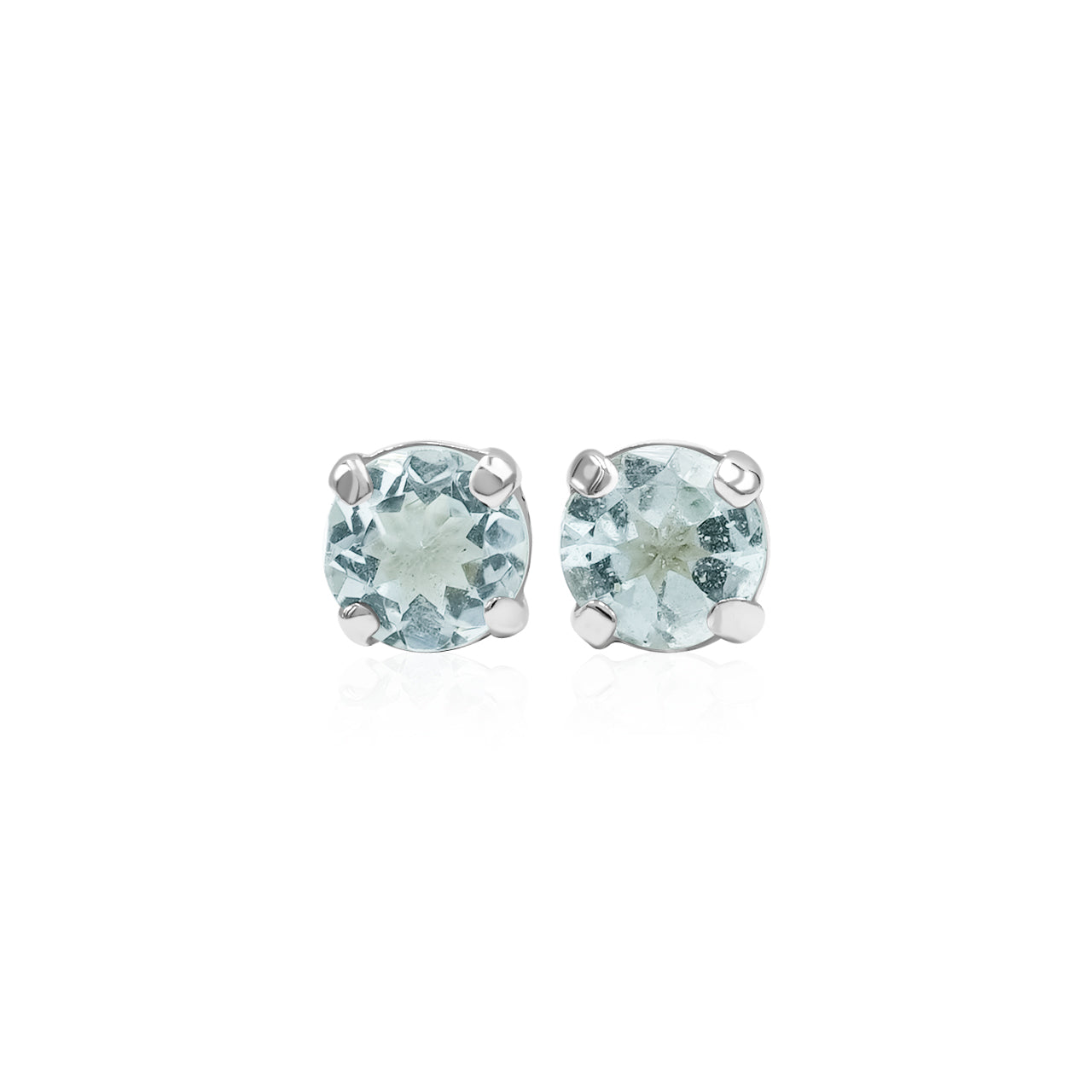 Starborn Aquamarine Faceted Round 5mm Post Earrings in Sterling Silver