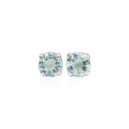 Starborn Aquamarine Faceted Round 5mm Post Earrings in Sterling Silver