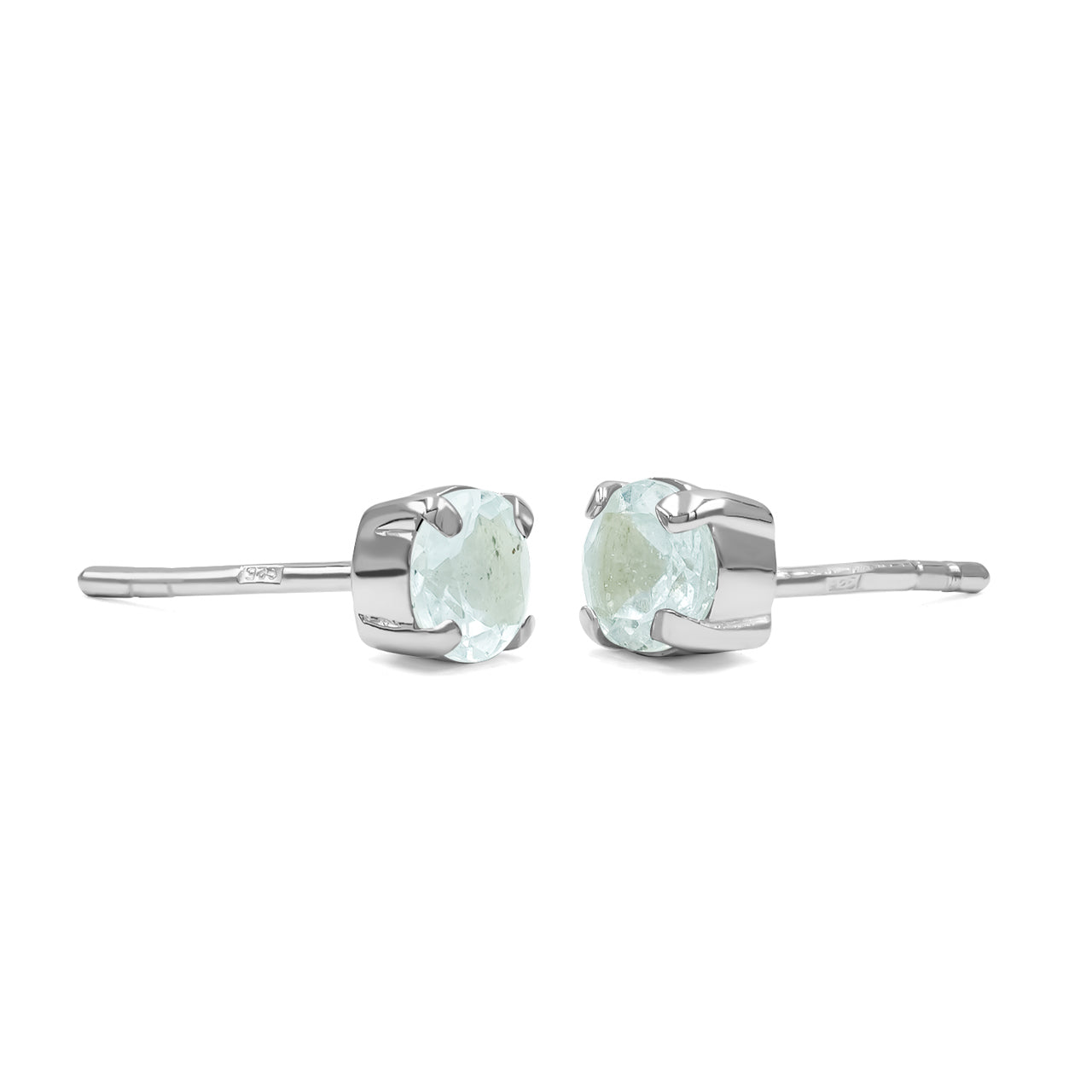 Starborn Aquamarine Faceted Round 5mm Post Earrings in Sterling Silver
