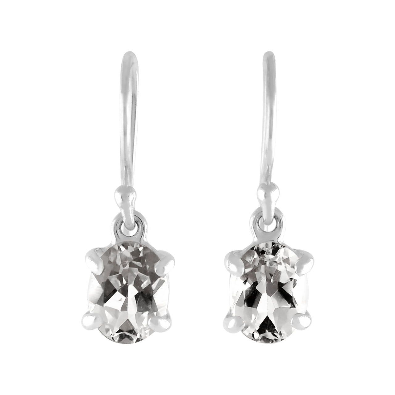 Starborn Danburite Faceted Oval Prong Set Dangle Earrings in Sterling Silver