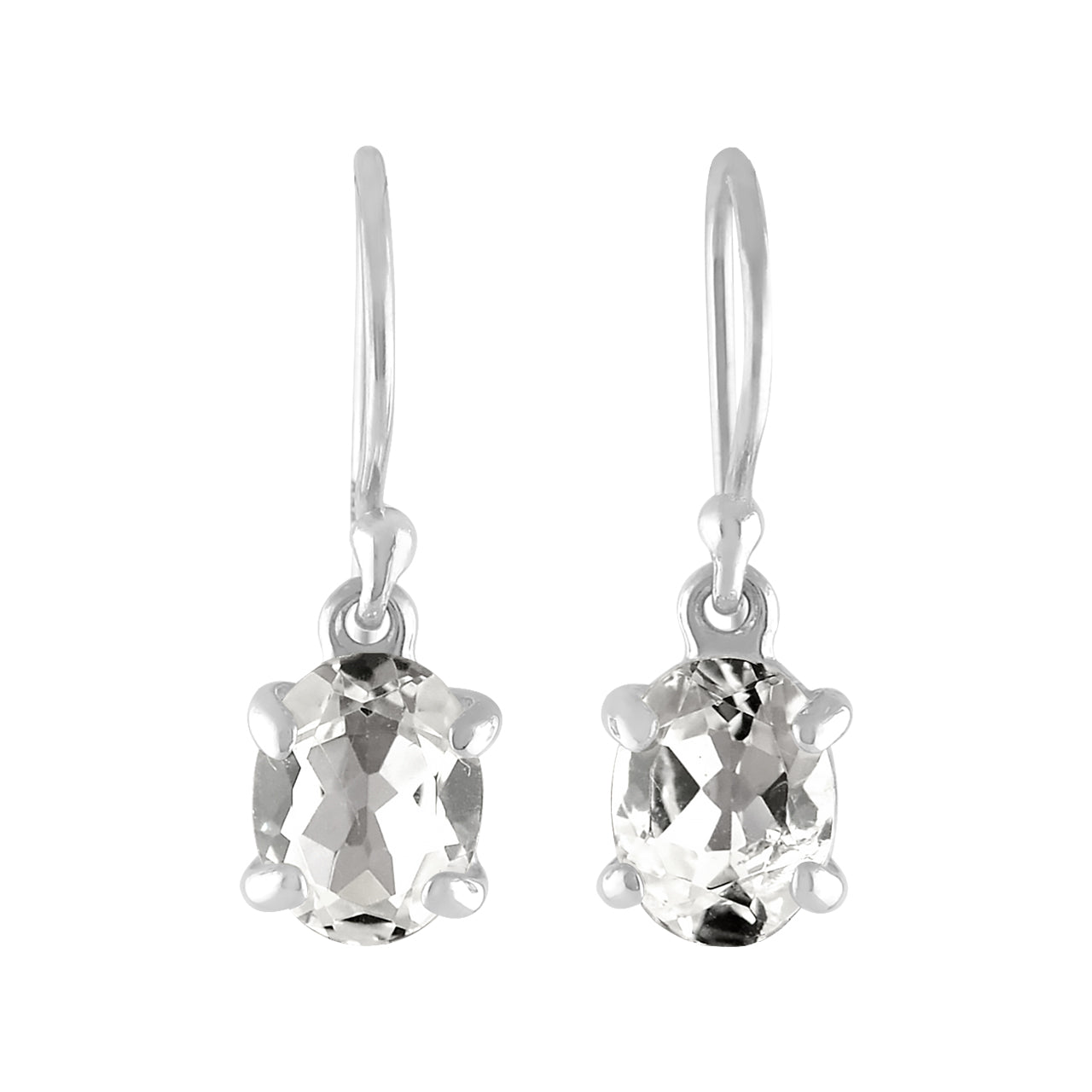 Starborn Danburite Faceted Oval Prong Set Dangle Earrings in Sterling Silver