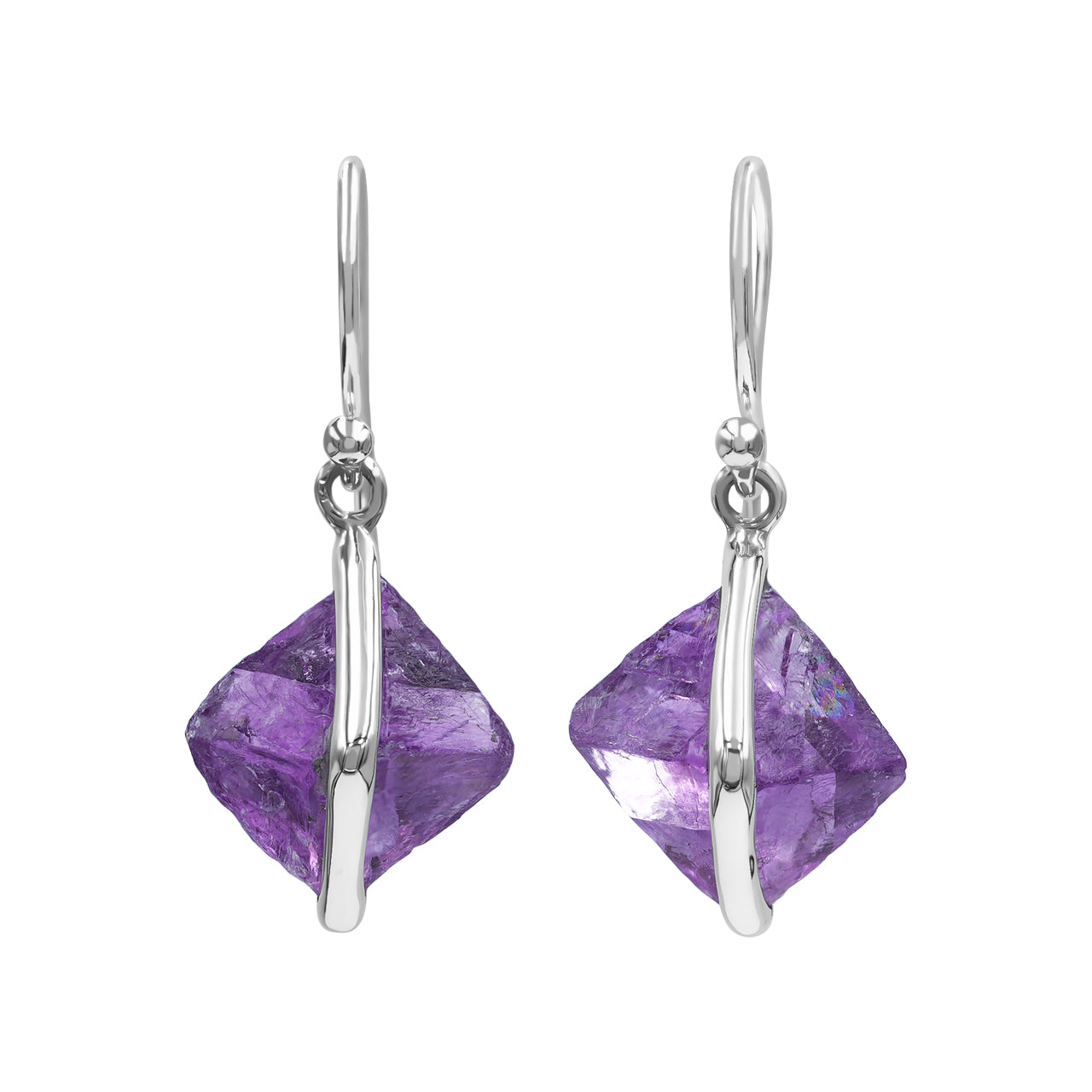 Starborn Fluorite Wrapped Dangle Earrings in Sterling Silver