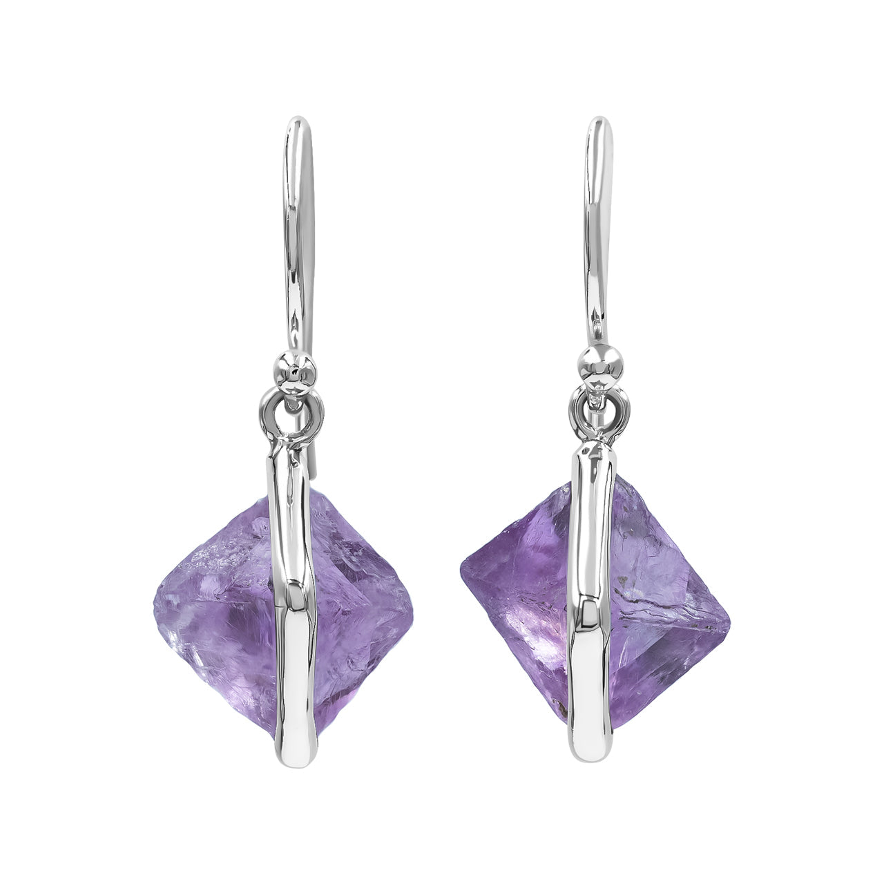 Starborn Fluorite Wrapped Dangle Earrings in Sterling Silver