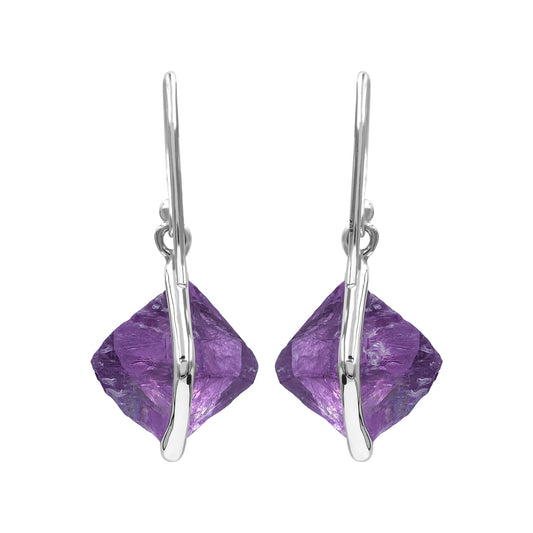 Starborn Fluorite Wrapped Dangle Earrings in Sterling Silver