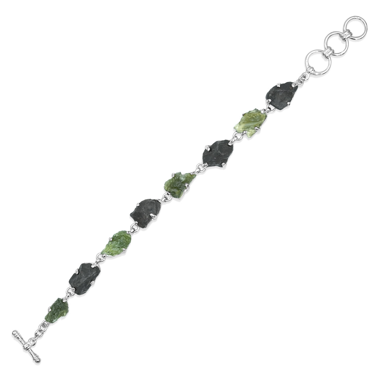 Starborn Agoudal Iron Meteorite and Moldavite Bracelet in Sterling Silver