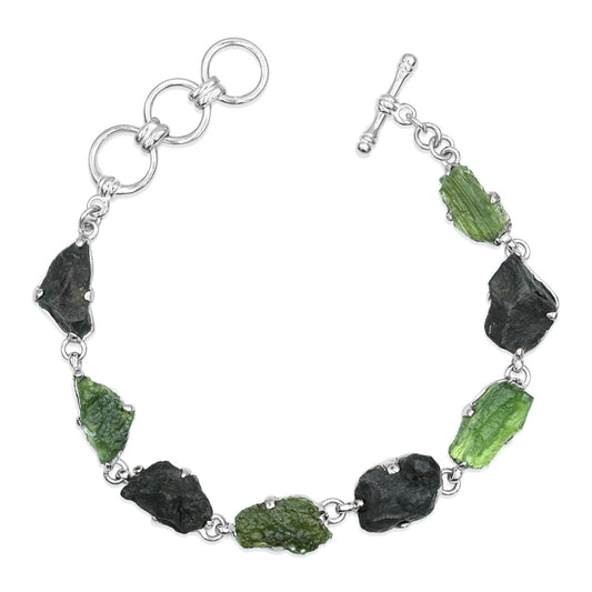 Starborn Agoudal Iron Meteorite and Moldavite Bracelet in Sterling Silver