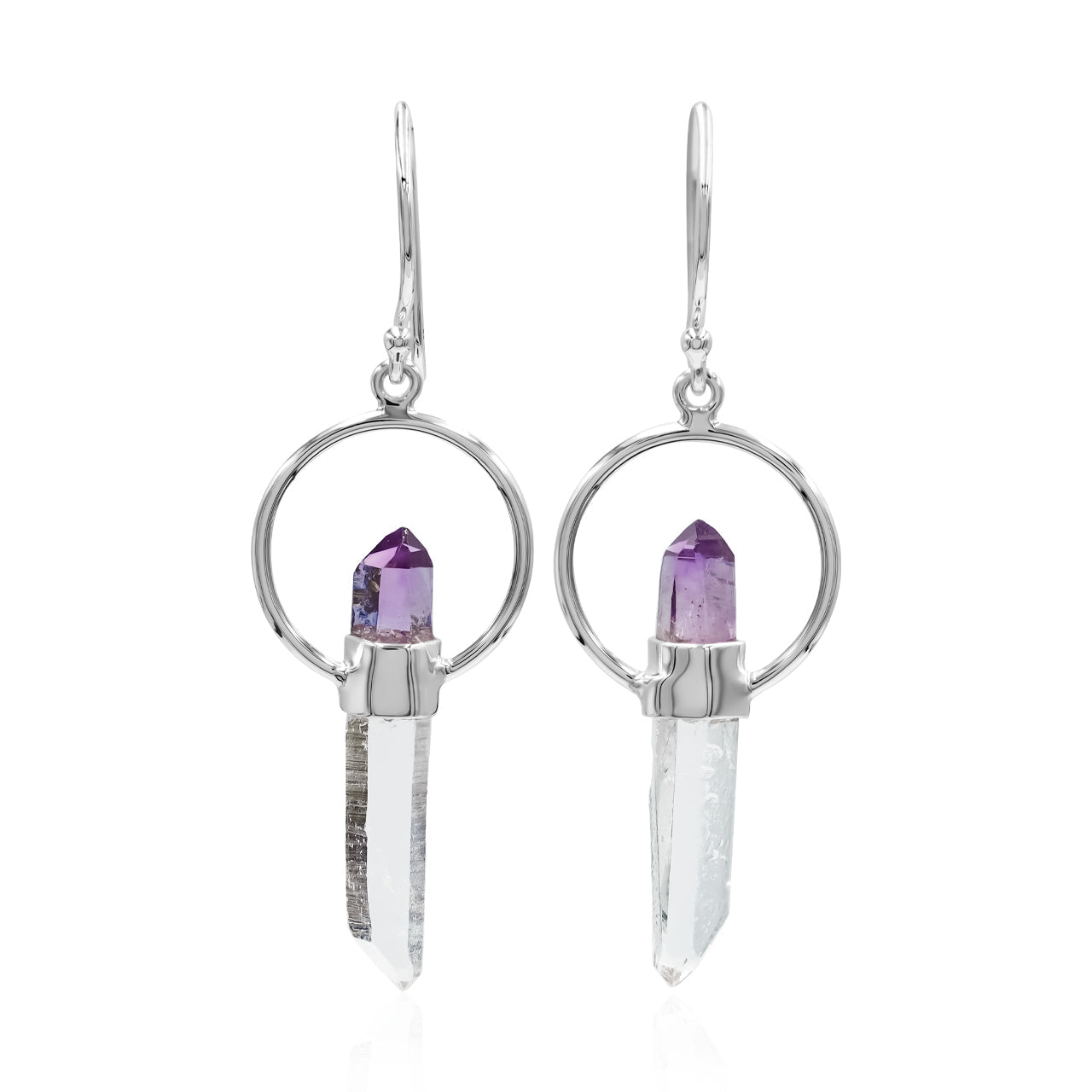 Starborn Quartz Crystal with Vera Cruz Amethyst Earring in Sterling Silver