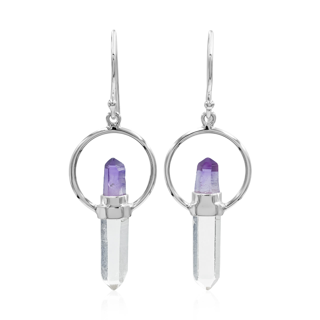 Starborn Quartz Crystal with Vera Cruz Amethyst Earring in Sterling Silver