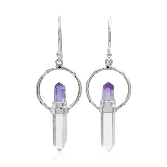 Starborn Quartz Crystal with Vera Cruz Amethyst Earring in Sterling Silver