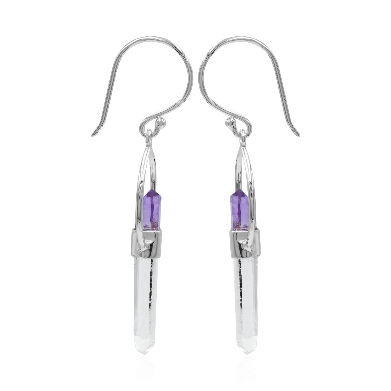Starborn Quartz Crystal with Vera Cruz Amethyst Earring in Sterling Silver
