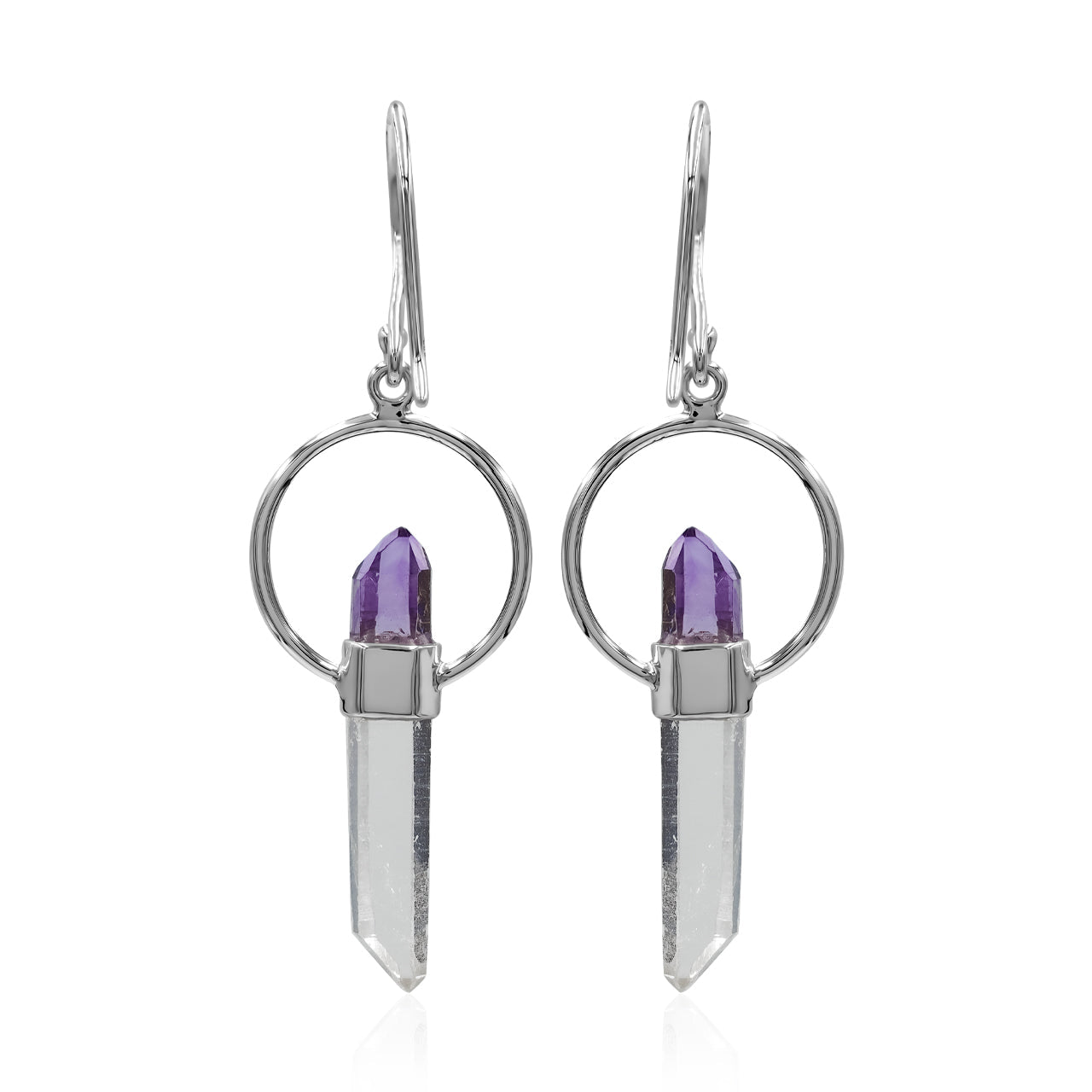 Starborn Quartz Crystal with Vera Cruz Amethyst Earring in Sterling Silver