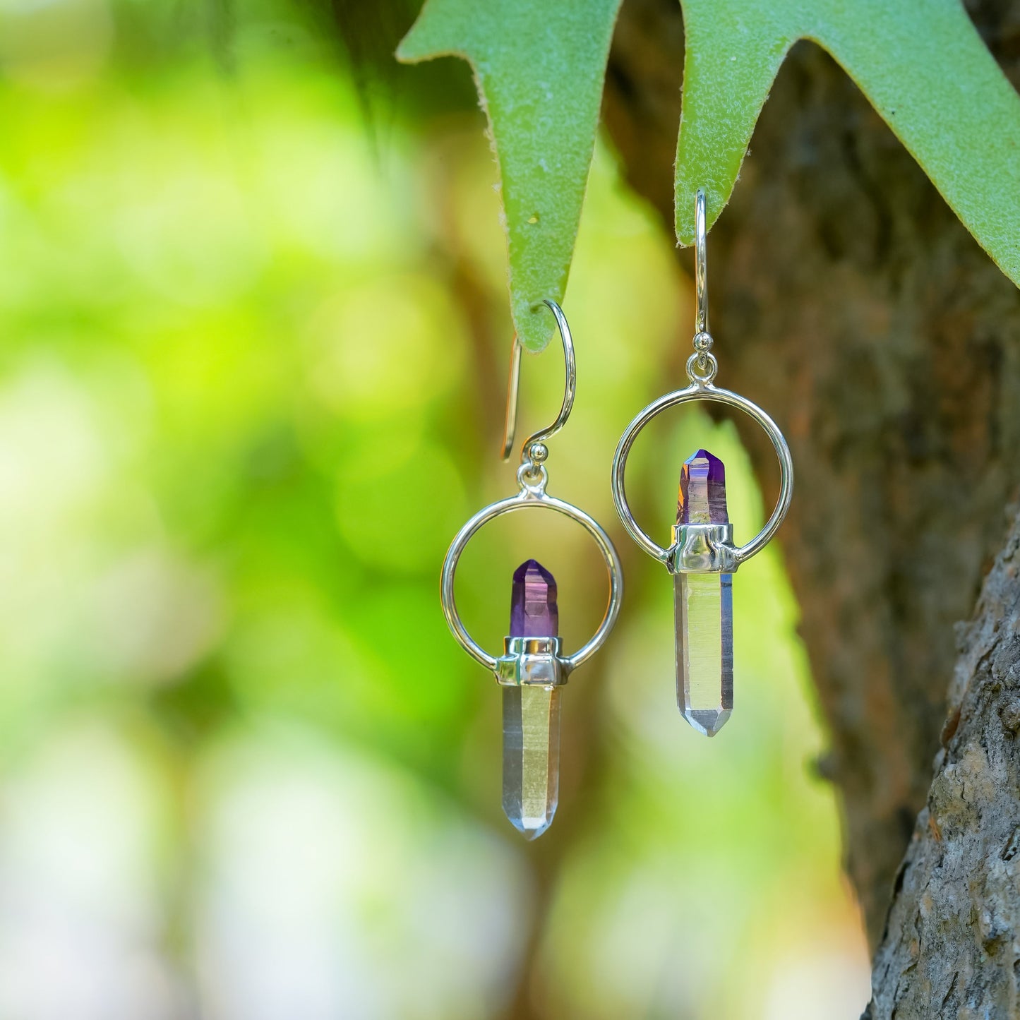 Starborn Quartz Crystal with Vera Cruz Amethyst Earring in Sterling Silver