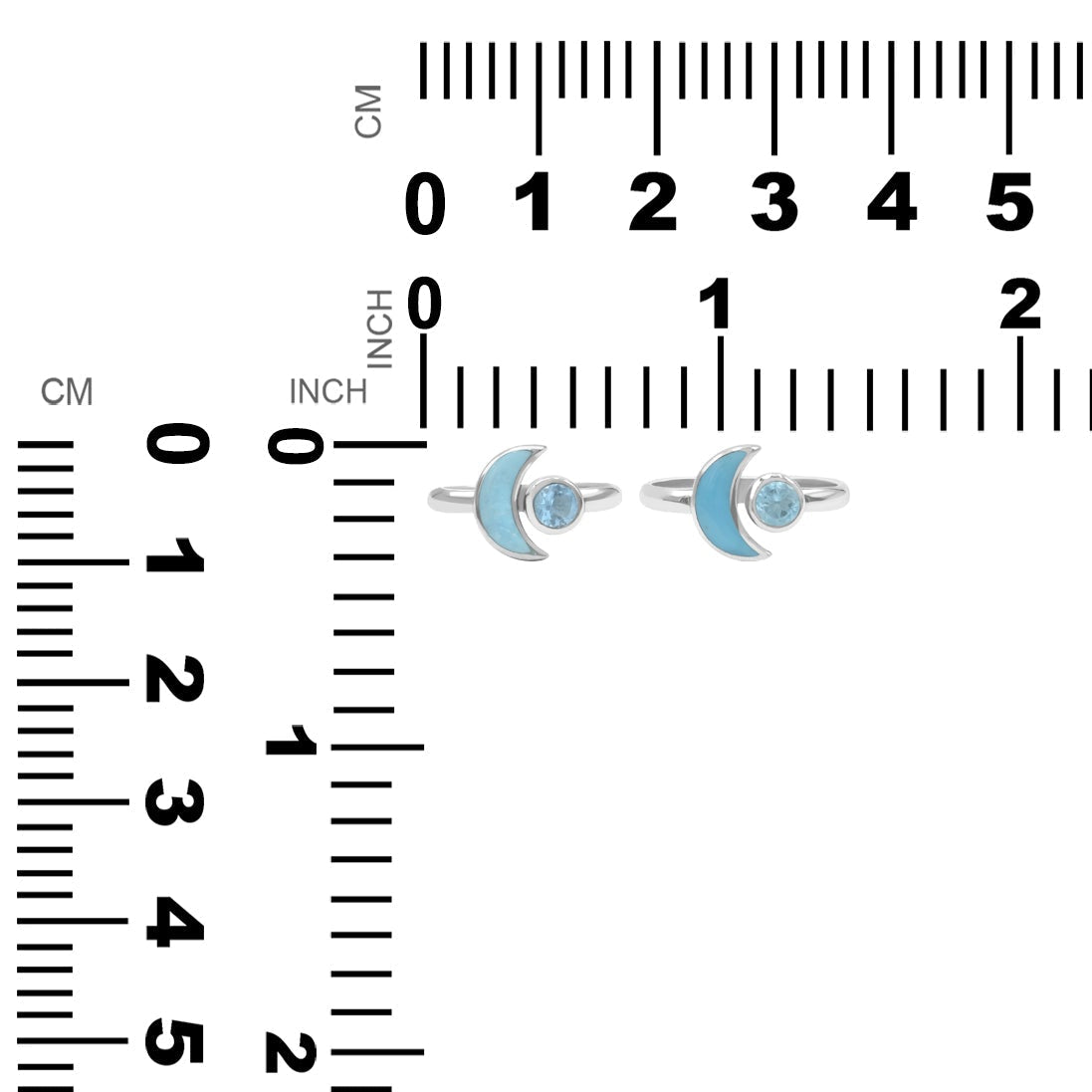 Starborn Turquoise and Faceted Blue Topaz Crescent Moon Ring in Sterling Silver