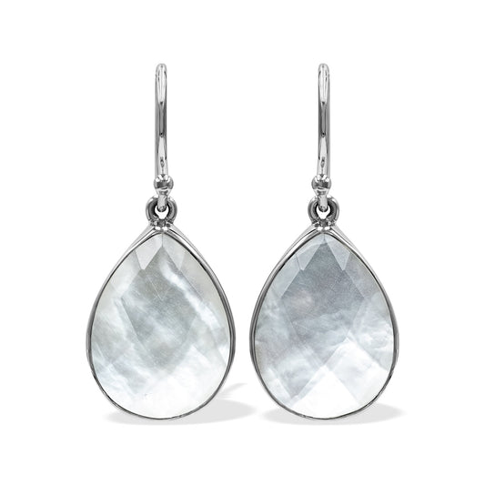 Starborn Pear Faceted Mother of Pearl Dangle Earring in Sterling Silver