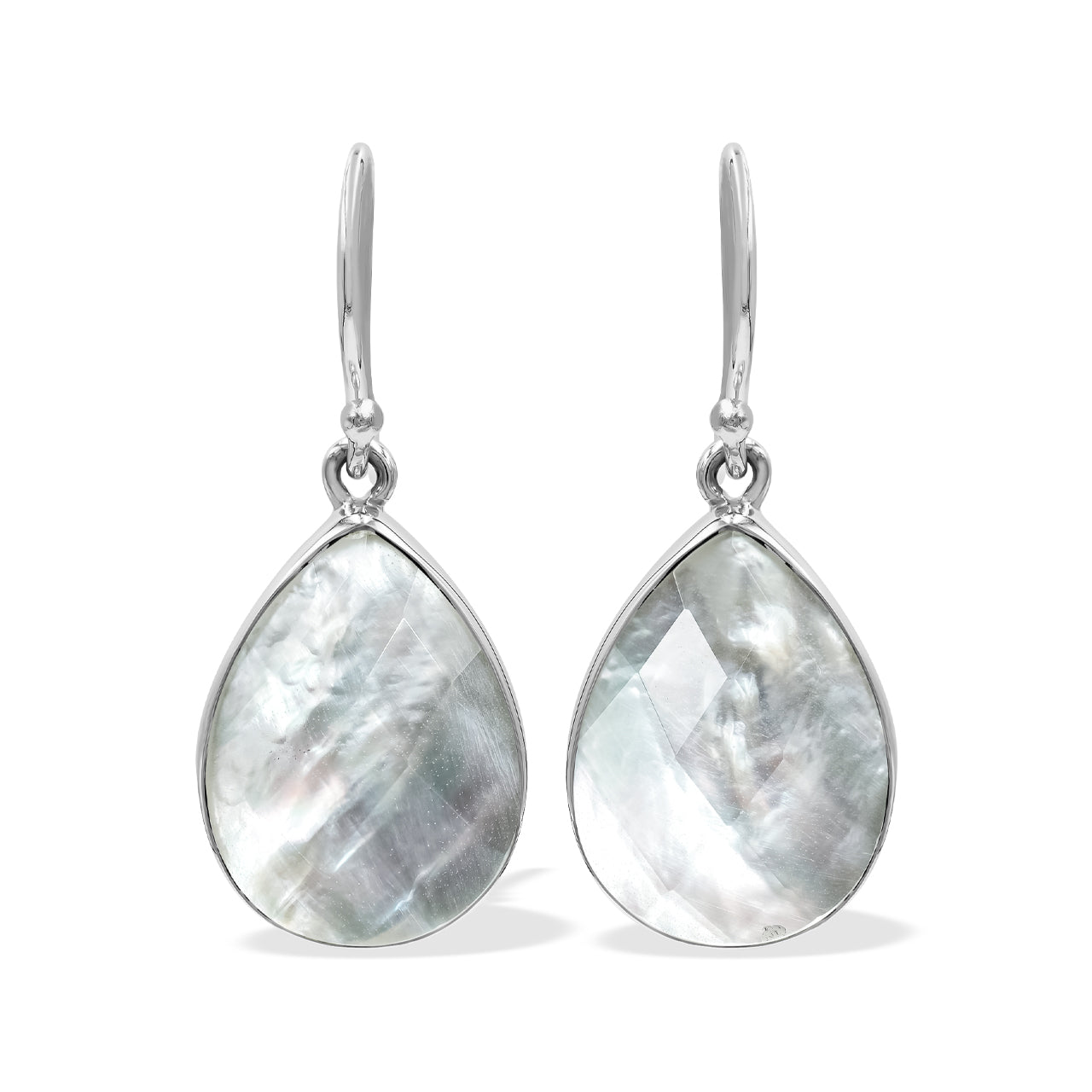 Starborn Pear Faceted Mother of Pearl Dangle Earring in Sterling Silver