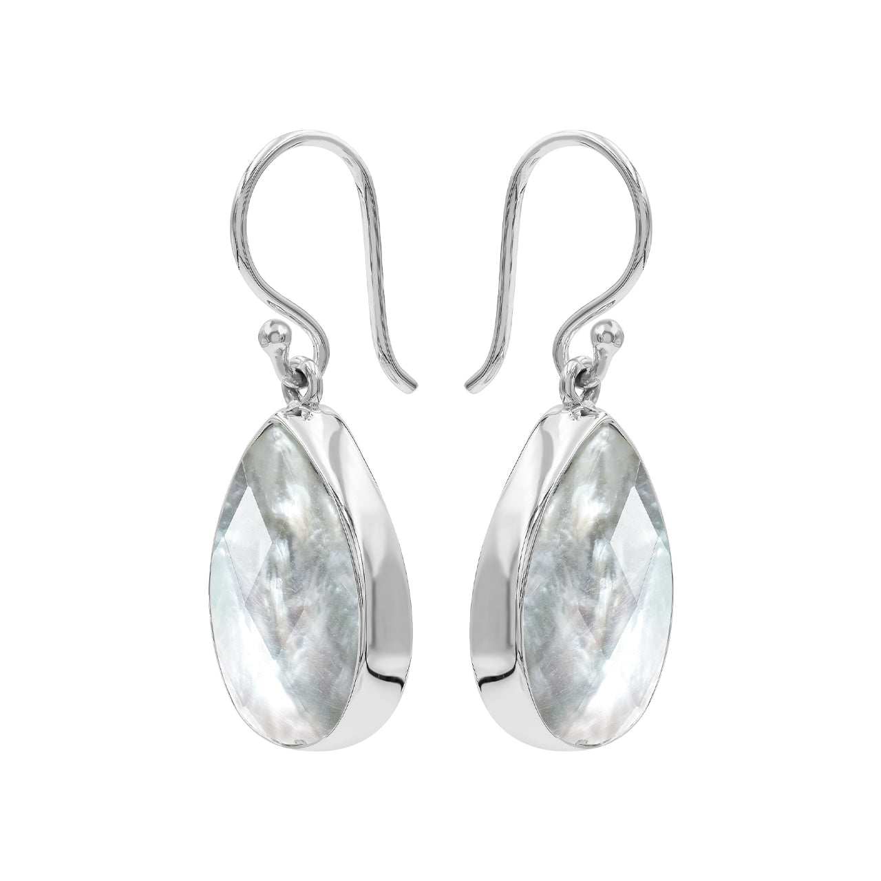 Starborn Pear Faceted Mother of Pearl Dangle Earring in Sterling Silver