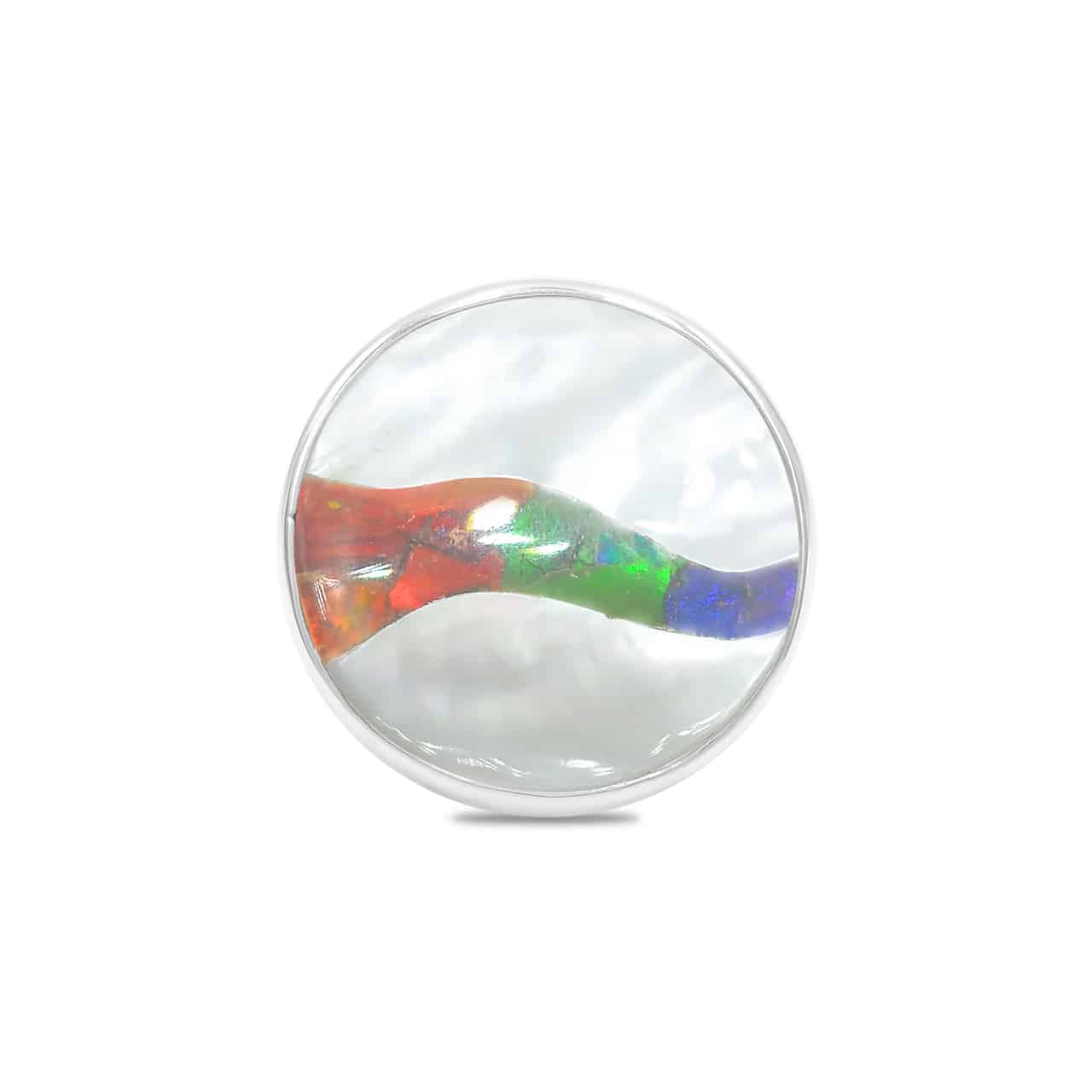 Starborn Round Mother of Pearl with Ammolite Inlay Ring in Sterling Silver