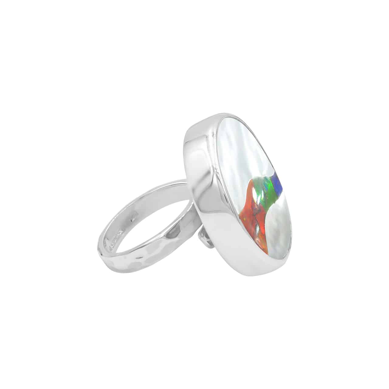 Starborn Round Mother of Pearl with Ammolite Inlay Ring in Sterling Silver