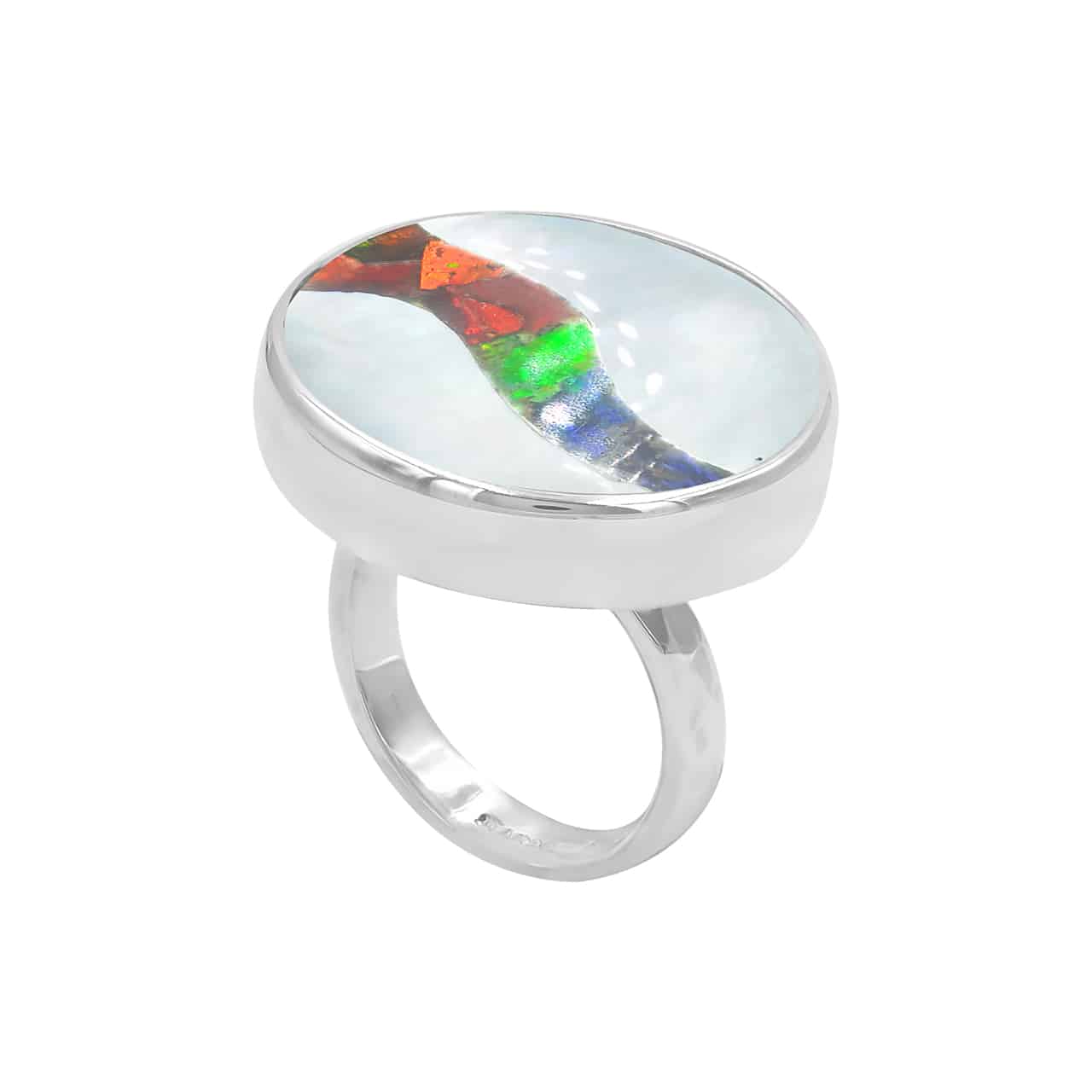 Starborn Round Mother of Pearl with Ammolite Inlay Ring in Sterling Silver
