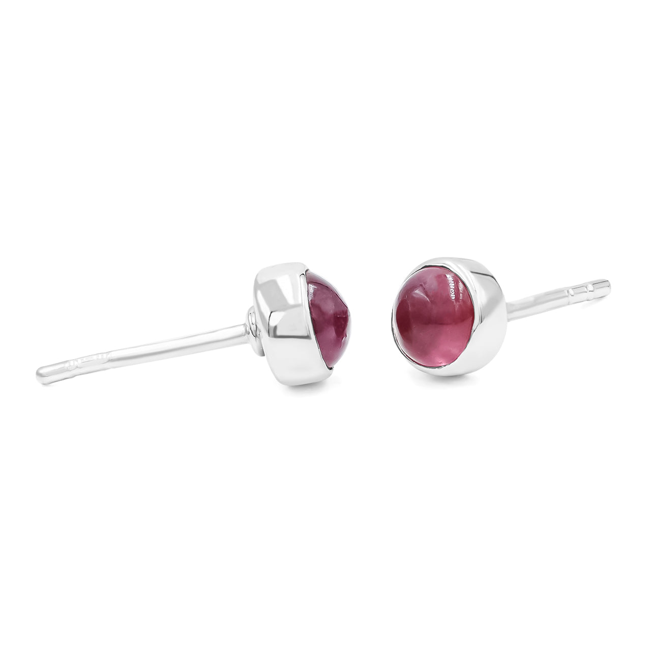 Starborn Ruby Round Shaped Post Style Earrings in Sterling Silver