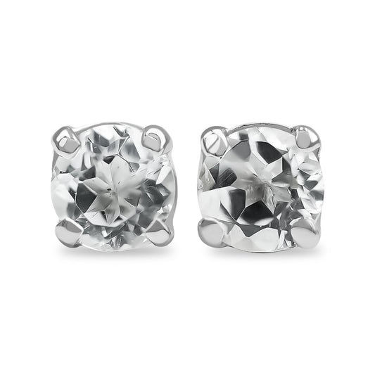 Starborn Round Faceted White Topaz Post Style Earrings in Sterling Silver
