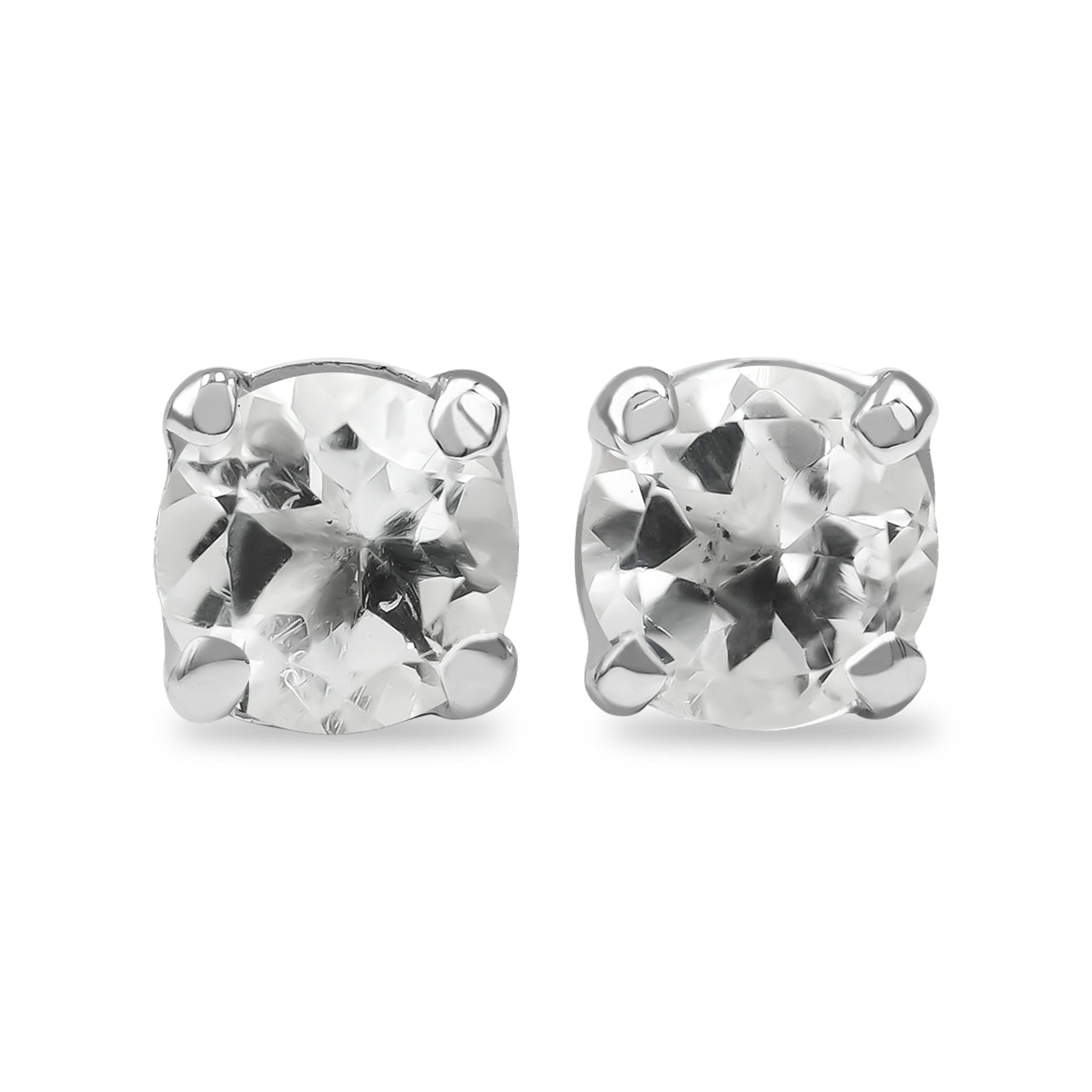 Starborn Round Faceted White Topaz Post Style Earrings in Sterling Silver