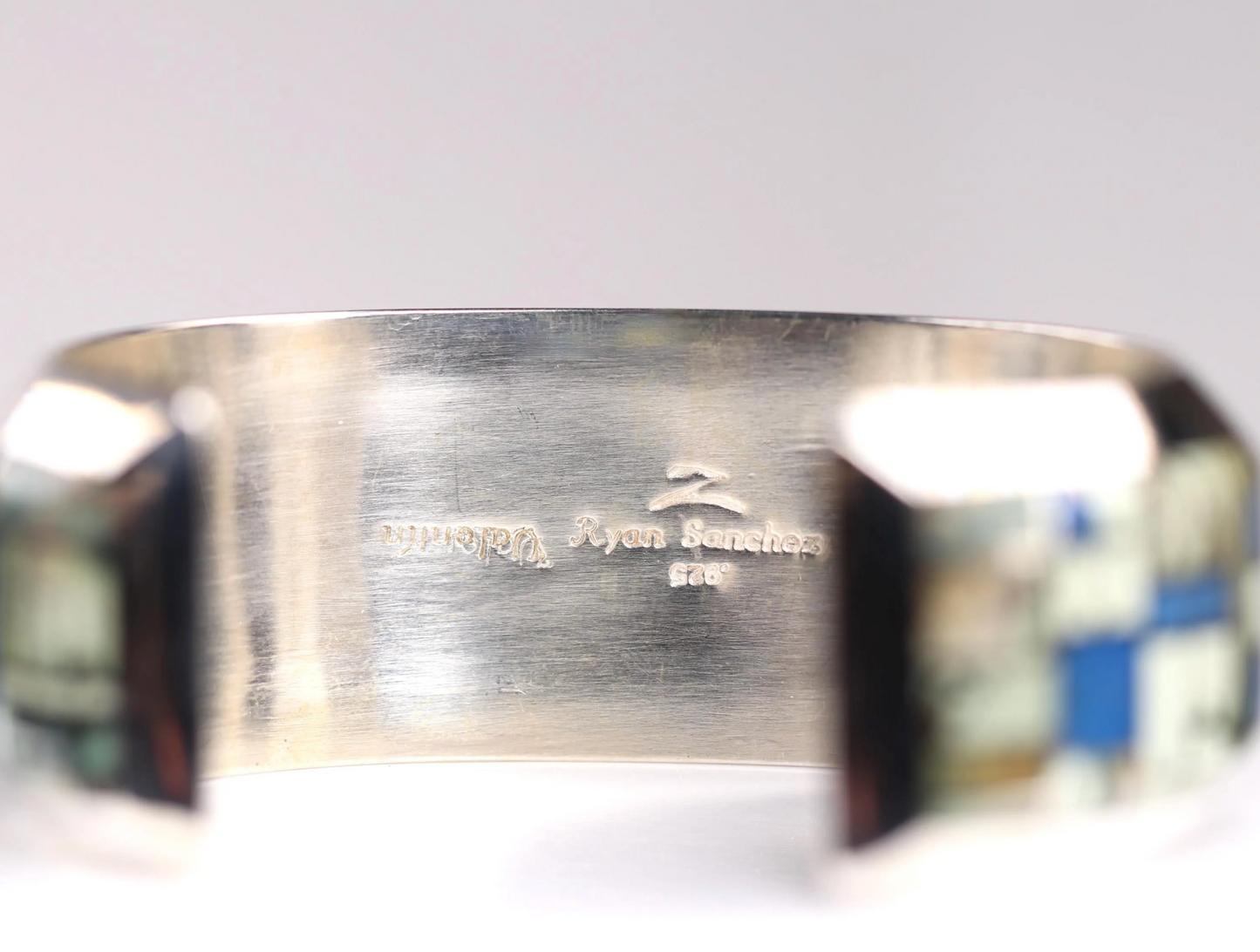 One of a Kind Sterling Silver Inlay Cuff by Artist Ryan Sanchez - Size 7 - Lapis Lazuli & Lander, Dry Creek Turquoise - Mens Bracelet Gift