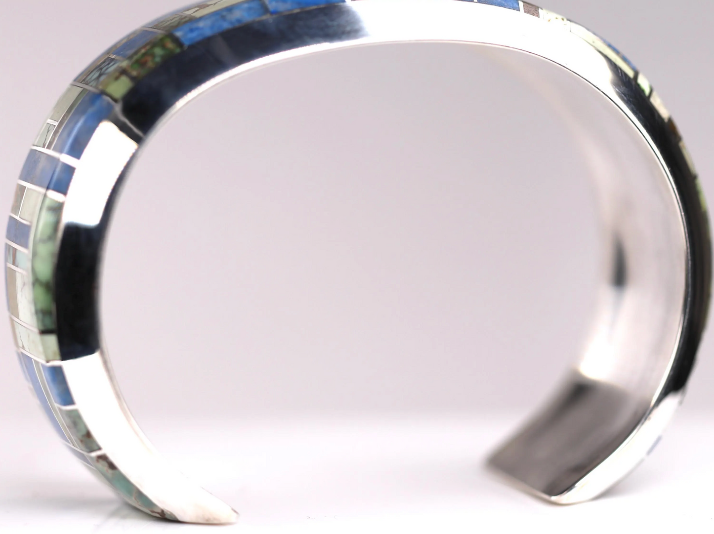 One of a Kind Sterling Silver Inlay Cuff by Artist Ryan Sanchez - Size 7 - Lapis Lazuli & Lander, Dry Creek Turquoise - Mens Bracelet Gift